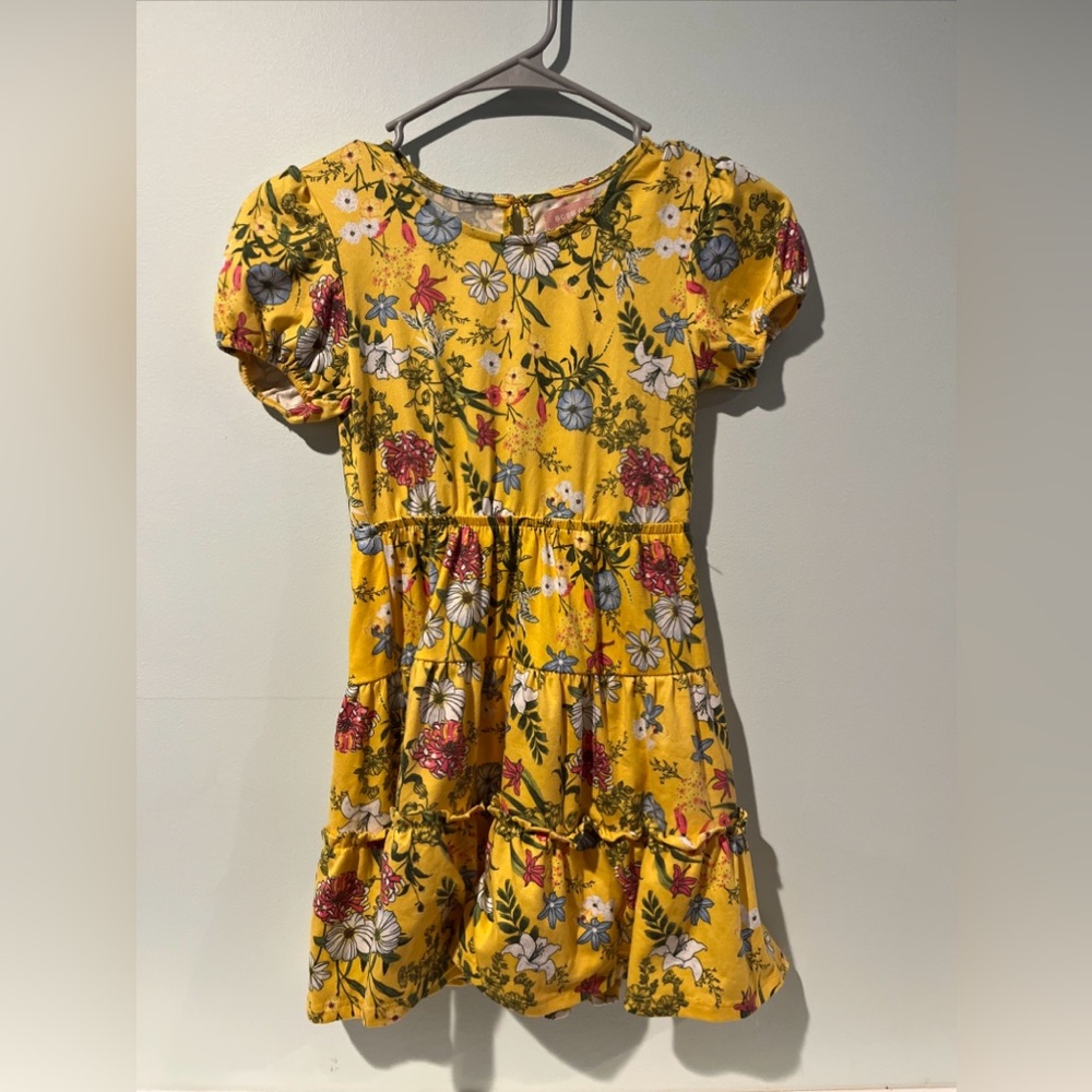 BCBG Girls Floral Yellow Kids Dress, Size 8